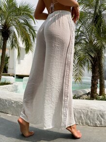 SHEIN Swim Pantalones playeros simple de malla transparente - Blanco - Ver 7