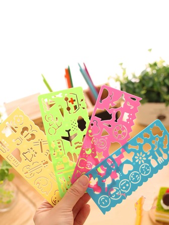 4 stuks willekeurige kleuren schildersjablonen gradenboog liniaal set terug naar school, terug naar school, schoolbenodigdheden