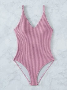 Cross Back One Piece Swimsuit, For Summer Beach Vacation - Dusty Pink - View 3
