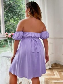 Plus Off Shoulder Twist Front Tie Back Dress - Lilac Purple - View 4