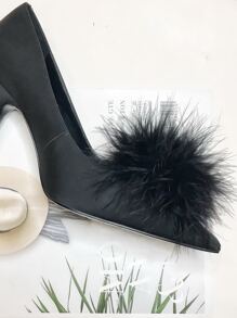 1pc Handmade Feather Round Shoe Clip, With Clasp, Detachable, Accessory For Clothing, Shoes And Hats, For Women Heels, Women Shoes, Black Shoes, Black Pumps, Kitten Heel - Black - View 3