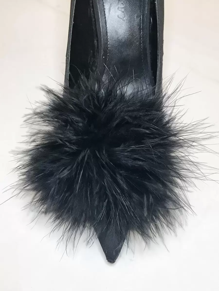 1pc Handmade Feather Round Shoe Clip, With Clasp, Detachable, Accessory For Clothing, Shoes And Hats, For Women Heels, Women Shoes, Black Shoes, Black Pumps, Kitten Heel - Black - View 1