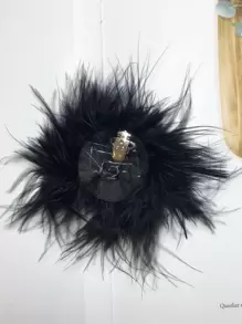 1pc Handmade Feather Round Shoe Clip, With Clasp, Detachable, Accessory For Clothing, Shoes And Hats, For Women Heels, Women Shoes, Black Shoes, Black Pumps, Kitten Heel - Black - View 2