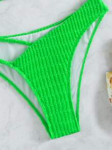 Bikini verde neón de un hombro con corte alto para el verano - Verde Lima - Ver 6