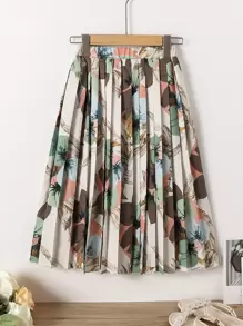SHEIN Tween Girl Floral Print Pleated Skirt - Multicolor - View 1