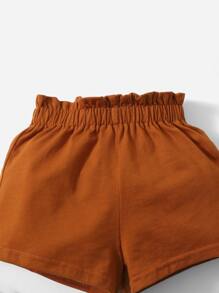 SHEIN 嬰兒單肩上衣和紙袋型腰短褲 - 棕色 - 查看 3