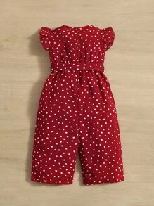 SHEIN Bebé Jumpsuit de lunares de manga con volante con cinturón