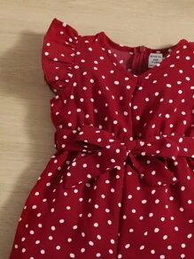 SHEIN Bebé Jumpsuit de lunares de manga con volante con cinturón