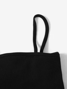 SHEIN Đứa bé gái Chất rắn Cami ngọn & In hoa bò Váy - Đen và trắng - Xem 3