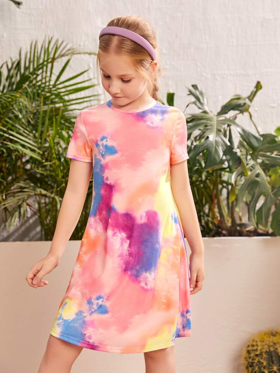 SHEIN Đầm Gái Cà vạt nhuộm Giải trí - Nhiều màu - Xem 1