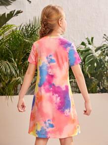 SHEIN Đầm Gái Cà vạt nhuộm Giải trí - Nhiều màu - Xem 2