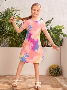 SHEIN Đầm Gái Cà vạt nhuộm Giải trí - Nhiều màu - Xem 3