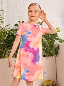 SHEIN Đầm Gái Cà vạt nhuộm Giải trí - Nhiều màu - Xem 4