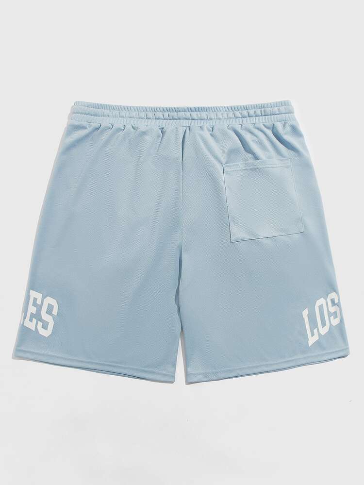 Men's Loose Fit Drawstring Waist Shorts With Floral And Letter Prints