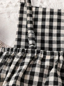 鈕扣格紋嬰兒連體衣 - 黑與白 - 查看 4