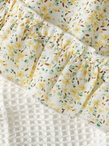 SHEIN Vintaside Kids Đứa bé gái Viền khăn tay Cami ngọn & In hoa Ditsy Nếp gấp cao eo Thắt lưng Váy - Nhiều màu - Xem 7