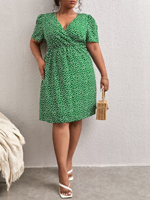 SHEIN Frenchy Đầm Plus Size Trọn gói Họa tiết hoa Boho - màu xanh lá - Xem 3