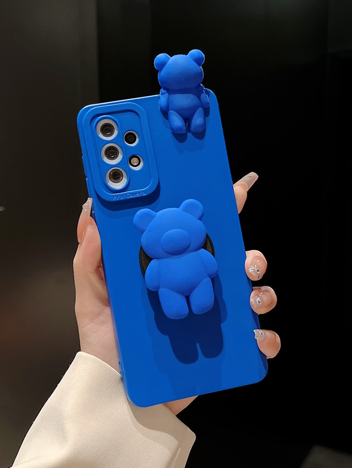 3d Cute Bear Phone Case With Stand Holder, Compatible With Iphone 15 Pro Max, Compatible With Xiaomi, Compatible With Samsung And Compatible With Huawei - Blue - View 1
