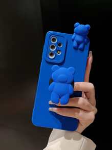 3d Cute Bear Phone Case With Stand Holder, Compatible With Iphone 15 Pro Max, Compatible With Xiaomi, Compatible With Samsung And Compatible With Huawei - Blue - View 3