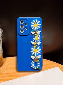 Solid Phone Case With Floral Wristband Holder - Blue - View 5