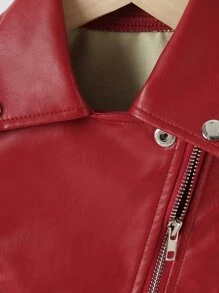 SHEIN Niñitas Cazadora de moto ribete con fruncido PU & Sombrero - Burdeos - Ver 3