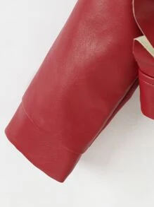 SHEIN Niñitas Cazadora de moto ribete con fruncido PU & Sombrero - Burdeos - Ver 4