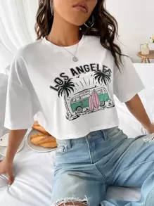 Muchica 汽車和字母圖案落肩T恤 - 白色 - 查看 1