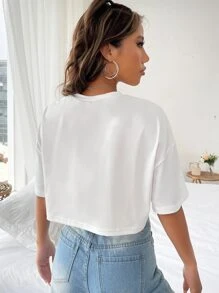 Muchica 汽車和字母圖案落肩T恤 - 白色 - 查看 2