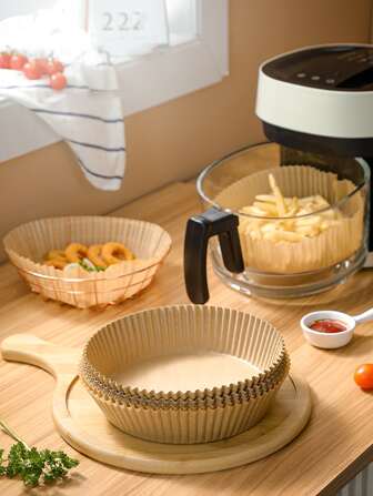 30入組熱風炸鍋用一次性紙張，圓形炸鍋篮用一次性紙張，防黏、防油、防水，可用於煮食、烘焙、燒烤的一次性炸鍋濾紙，廚房熱風炸鍋專用紙，空氣炸鍋紙，炸鍋用紙