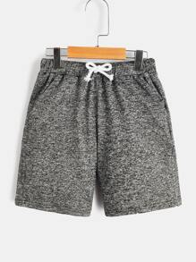 SHEIN Boys Marled Knit Drawstring Waist Shorts - Dark Grey - View 1