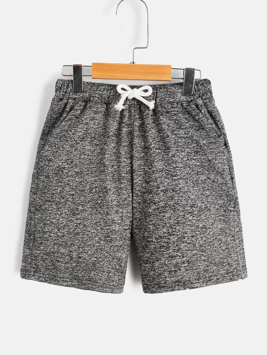 SHEIN Boys Marled Knit Drawstring Waist Shorts - Dark Grey - View 1