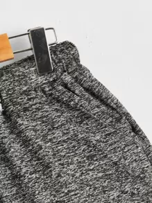 SHEIN Boys Marled Knit Drawstring Waist Shorts - Dark Grey - View 4