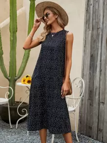 Breezaya 波卡圓點斜插口袋背心洋裝 - 黑色 - 查看 3