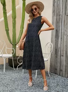 Breezaya 波卡圓點斜插口袋背心洋裝 - 黑色 - 查看 4