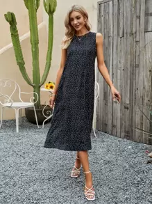 Breezaya 波卡圓點斜插口袋背心洋裝 - 黑色 - 查看 5