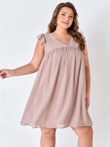 EMERY ROSE Plus Swiss Dot Butterfly Sleeve Chiffon Dress - Dusty Pink - View 4