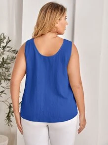 EMERY ROSE 大碼紐扣背心上衣 - 藍色 - 查看 2