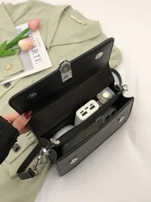 Minimalist Metal Handle Flap Square Shoulder Bag, Bag For Women Elegant, Business Casual Woman Bag Perfect For Office Business And Work - Black - View 6