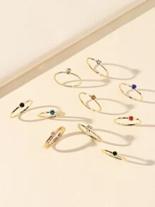 10入組水鑽裝飾戒指 - 金黃色 - 查看 1