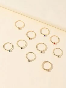 10入組水鑽裝飾戒指 - 金黃色 - 查看 3
