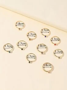 10入組水鑽裝飾戒指 - 金黃色 - 查看 4