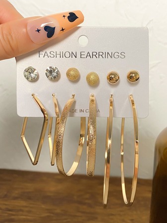 6pairs Rhinestone Decor Earrings