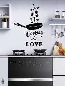 1入組PVC廚房貼紙鍋和標語圖形牆面翻新廚房貼紙 - 黑色 - 查看 5