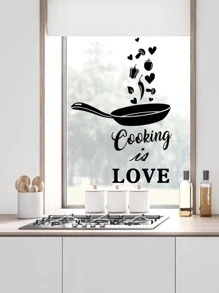 1入組PVC廚房貼紙鍋和標語圖形牆面翻新廚房貼紙 - 黑色 - 查看 4