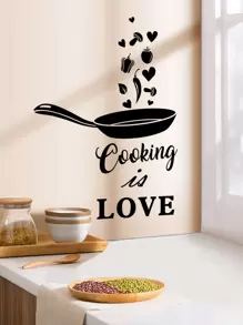 1入組PVC廚房貼紙鍋和標語圖形牆面翻新廚房貼紙 - 黑色 - 查看 1