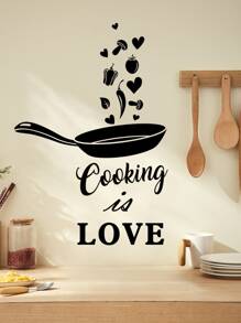 1入組PVC廚房貼紙鍋和標語圖形牆面翻新廚房貼紙 - 黑色 - 查看 2