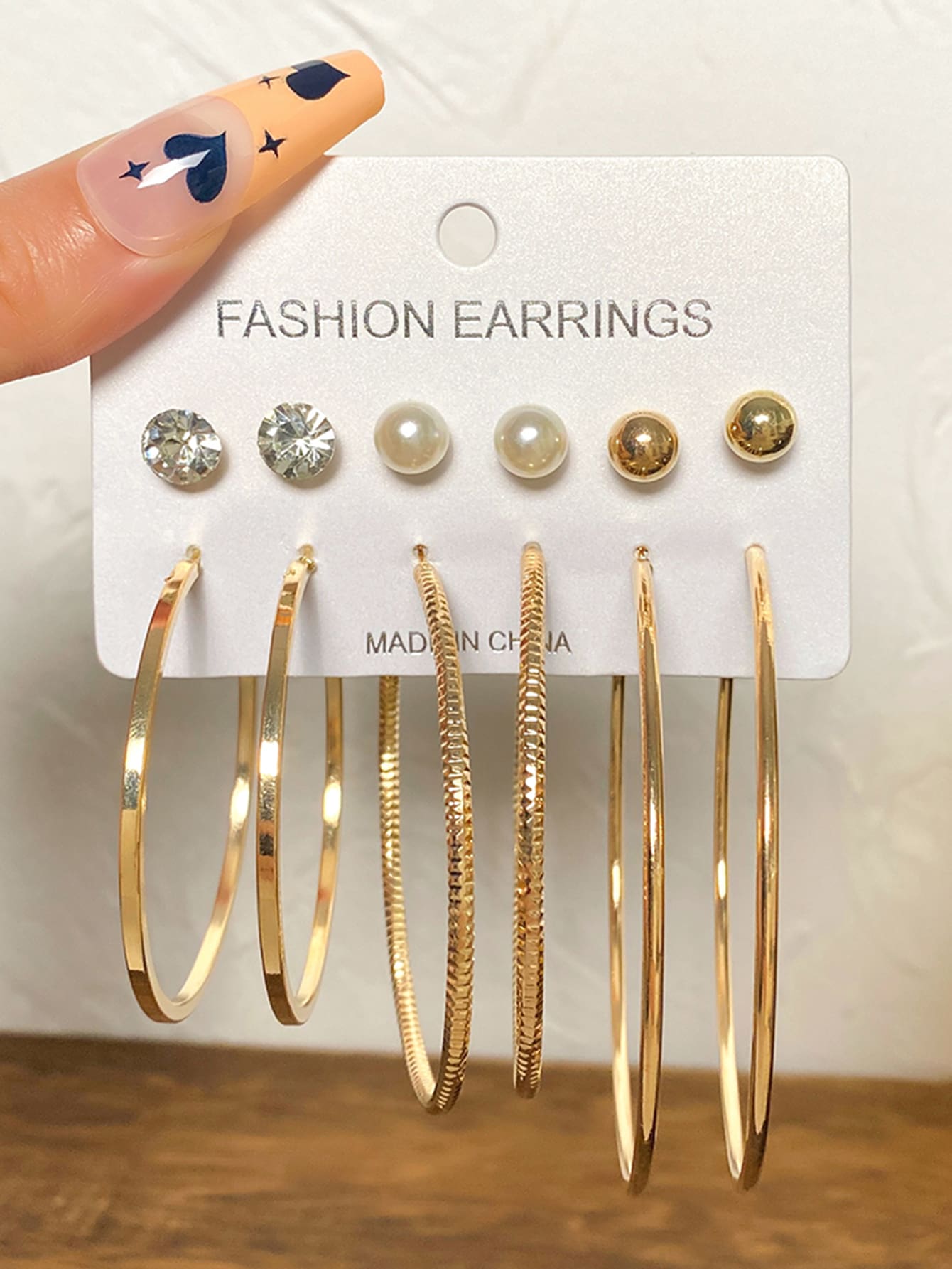 6pairs Rhinestone & Faux Pearl Decor Earrings - Yellow Gold - View 1
