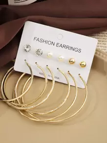 6pairs Rhinestone & Faux Pearl Decor Earrings - Yellow Gold - View 4