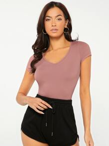 SHEIN BASICS Damskie T-shirty Prążkowana Dzianina Prosty Casual