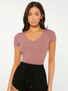 SHEIN BASICS Damskie T-shirty Prążkowana Dzianina Prosty Casual